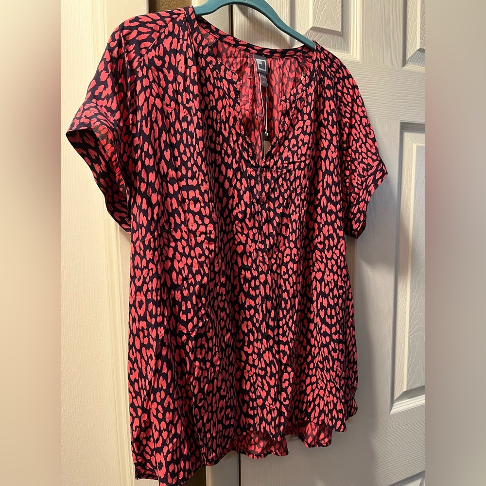Red and Navy Leopard Print Women's Top